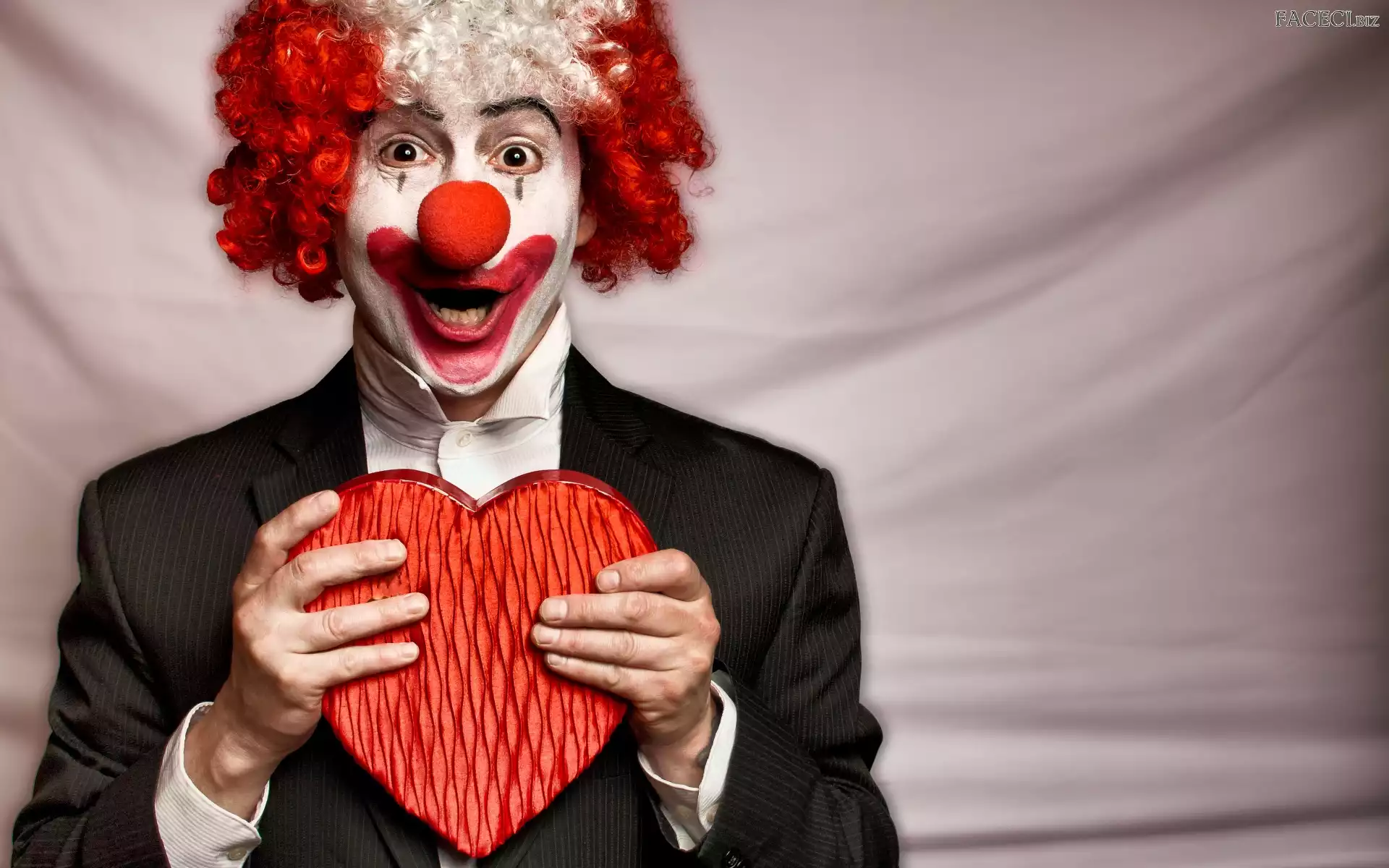 Serce, Czerwony, Klaun, Czerwone, Dłonie, Peruka, Mężczyzna, Nos
